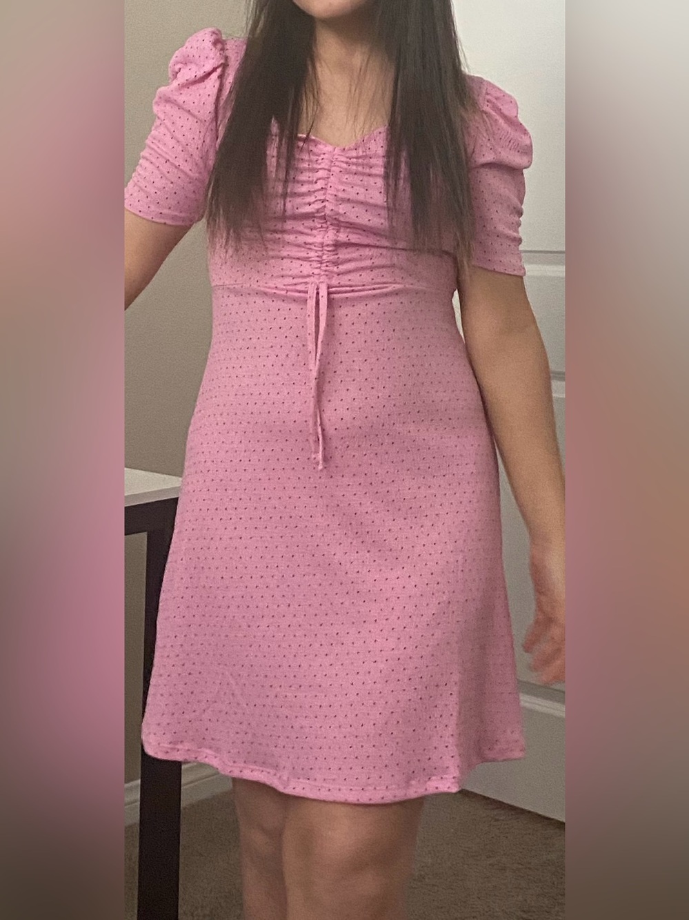Cute Pink Ruched Short Sleeve A-Line Dress